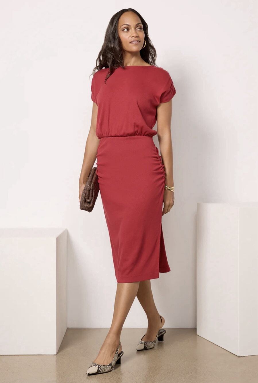 Michael Stars Hannah Short Sleeve Red Midi Dress XS NWT